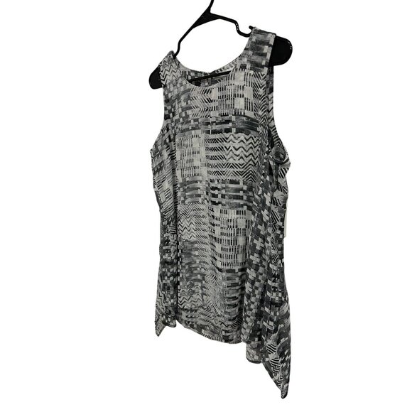Fever Black White Geometric Print Sleeveless Tunic Top Sz Medium - Picture 3 of 10
